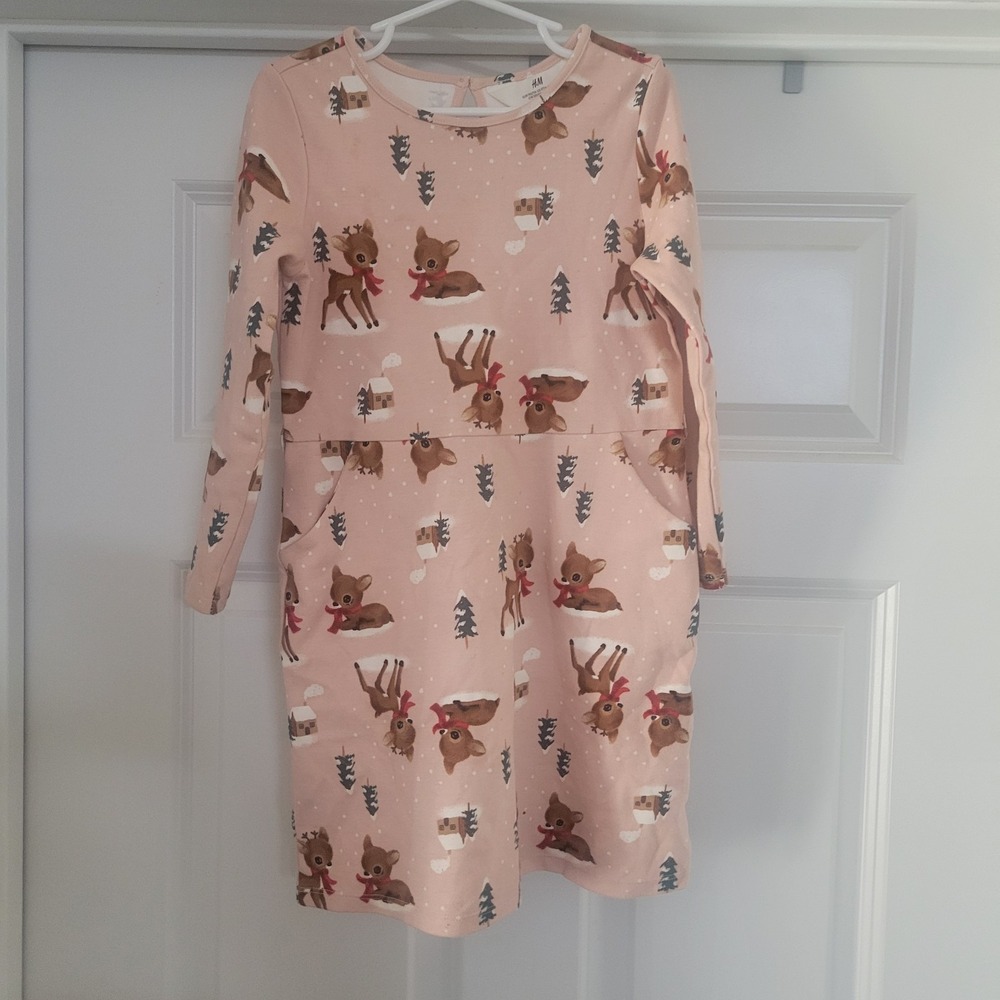 Toddler Girl's H&M 5T/6 Holiday Dress Reindeer Light Pink